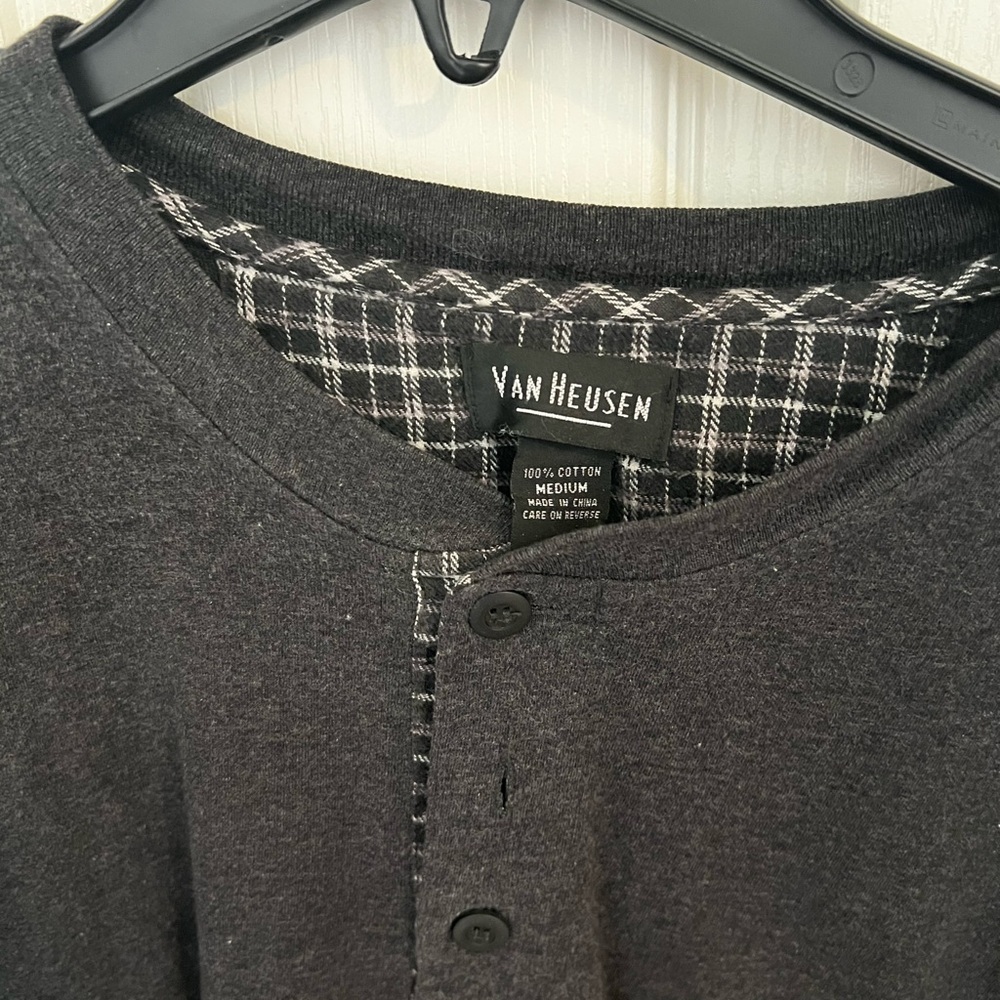 Van Heusen Charcoal Henley with Plaid Accent